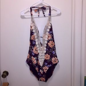 Target Kona Sol black multi floral bathing suit